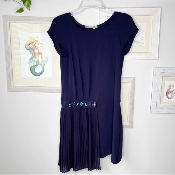 Pennyblack by Max Mara Navy Jewel Pleated Mini Dress Size 2 - Picture 1 of 14
